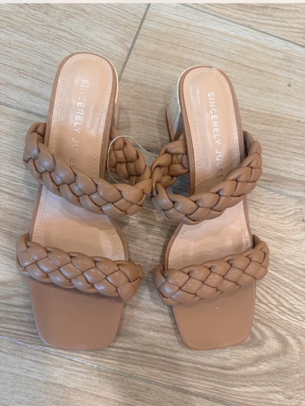 Onyx Braided Double-Strap Block Heel Sandals in Tan